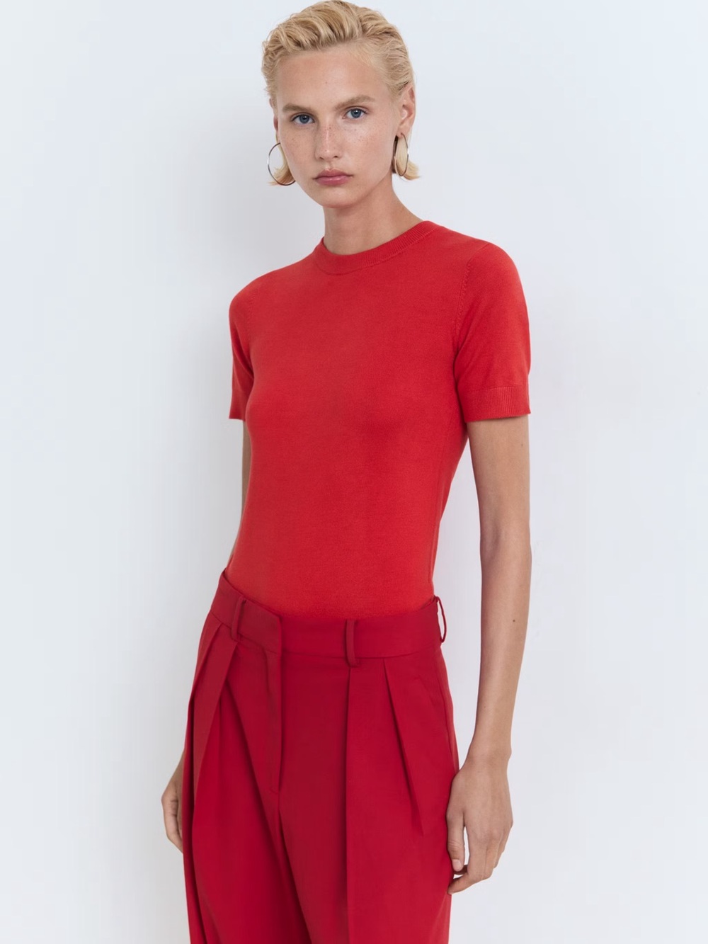 Mango Red Short-Sleeved fine knit sweater NWT